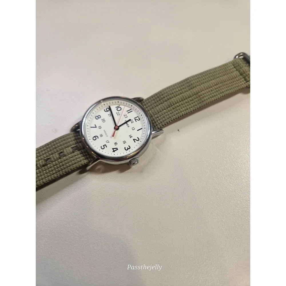 Timex Weekender T2N651 Watch Mens 38mm Olive Fabric Strap White Dial Quartz Date